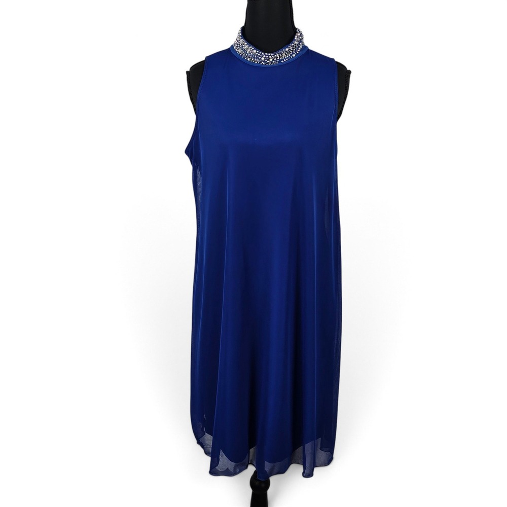 Tash + Sophie Dress Women Medium Royal Blue Embellished Mock Neck NWT Cocktail